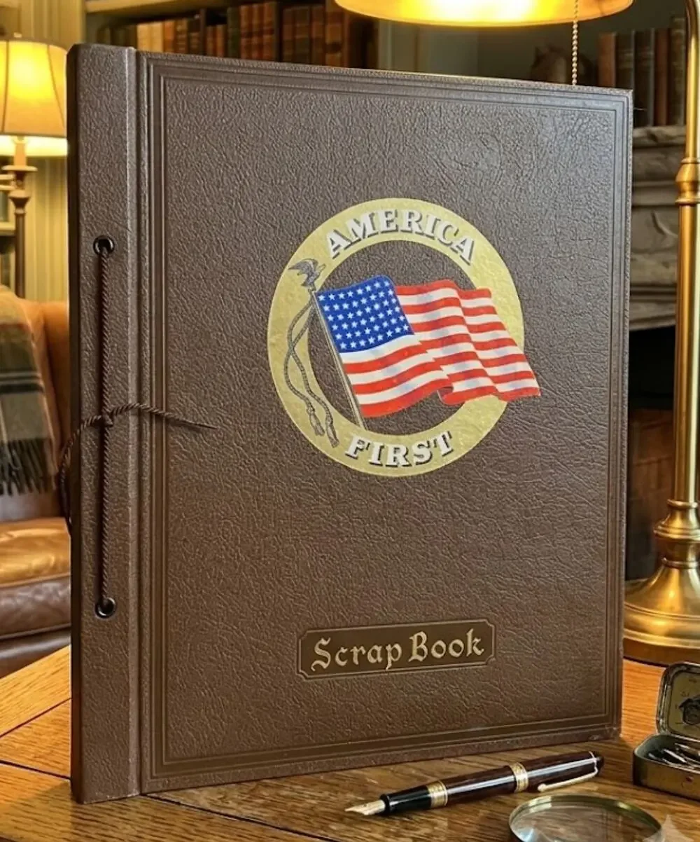 Vintage 1940s WWII Era Mastercraft America First Flag Scrapbook Album 12x15